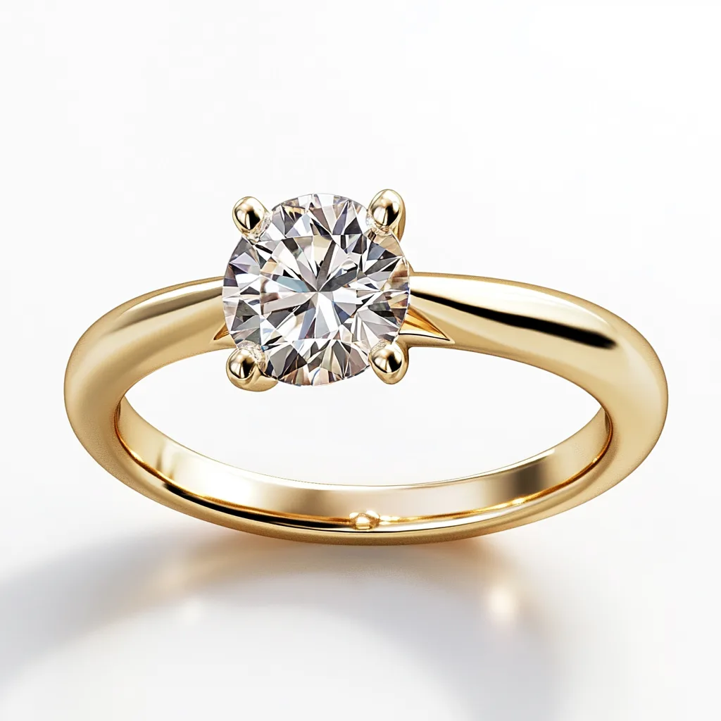Bagues en or : Guide complet, prix, styles et conseils au Maroc en 2025 2 Bagues en or: Bague solitaire en or jaune 18K avec diamant rond taillé brillant, montage six griffes classique, bijouterie traditionnelle Maroc