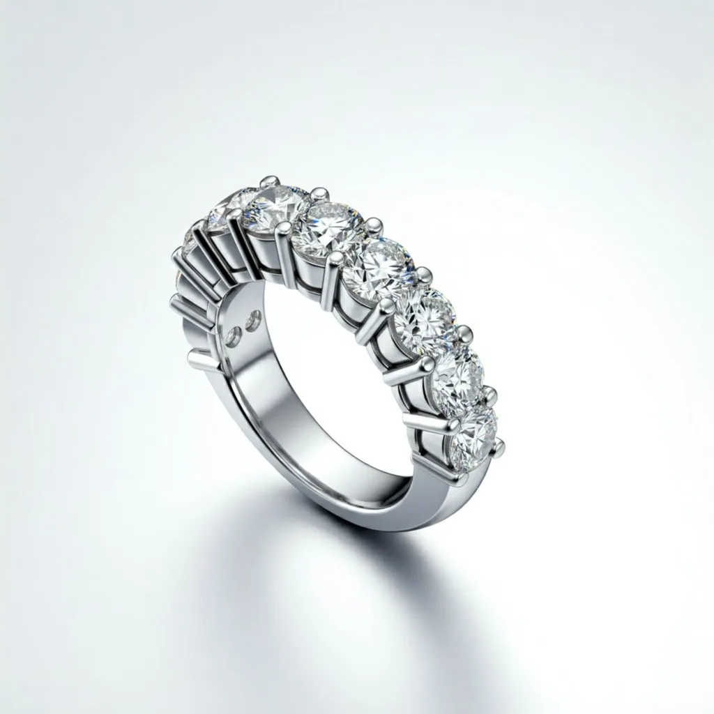 Tendances bagues alliances au Maroc en 2025 : Guide complet des styles incontournables 2 Tendances bagues alliances : Bague alliance en or blanc sertie de diamants ronds taillés brillant, style demi-tour premium, bijouterie haut de gamme Maroc