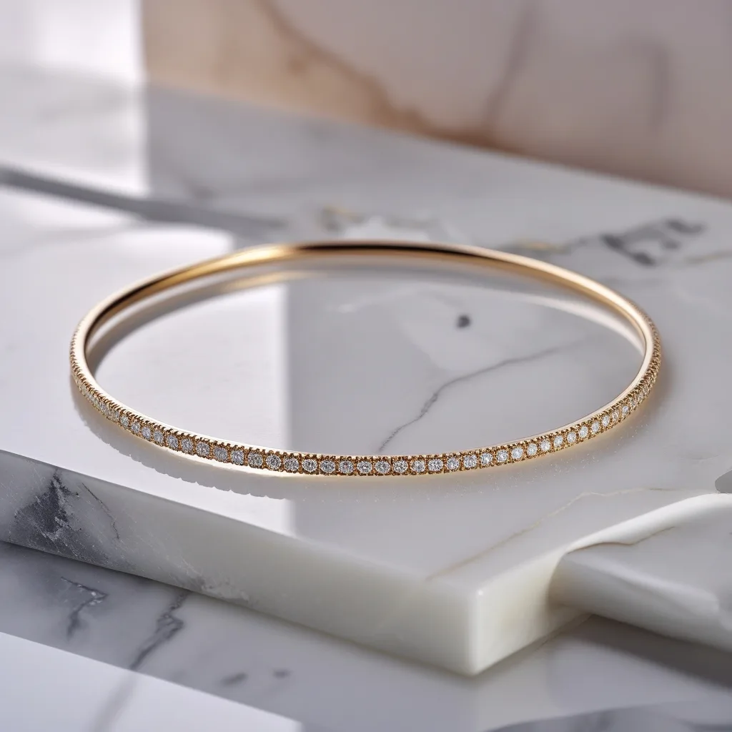Bracelets en or : Guide complet, prix, styles et conseils au Maroc en 2025 3 Jonc bracelet en or rose fin serti diamants, style délicat morphologie poignet fin, bijouterie élégante Maroc
